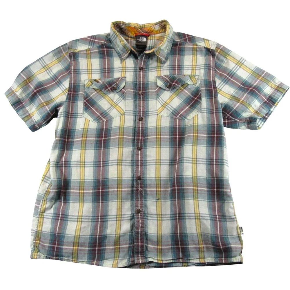 The North Face Mens Shirt L Multicolored Plaid Button Up Short Sleeve Cotton‎